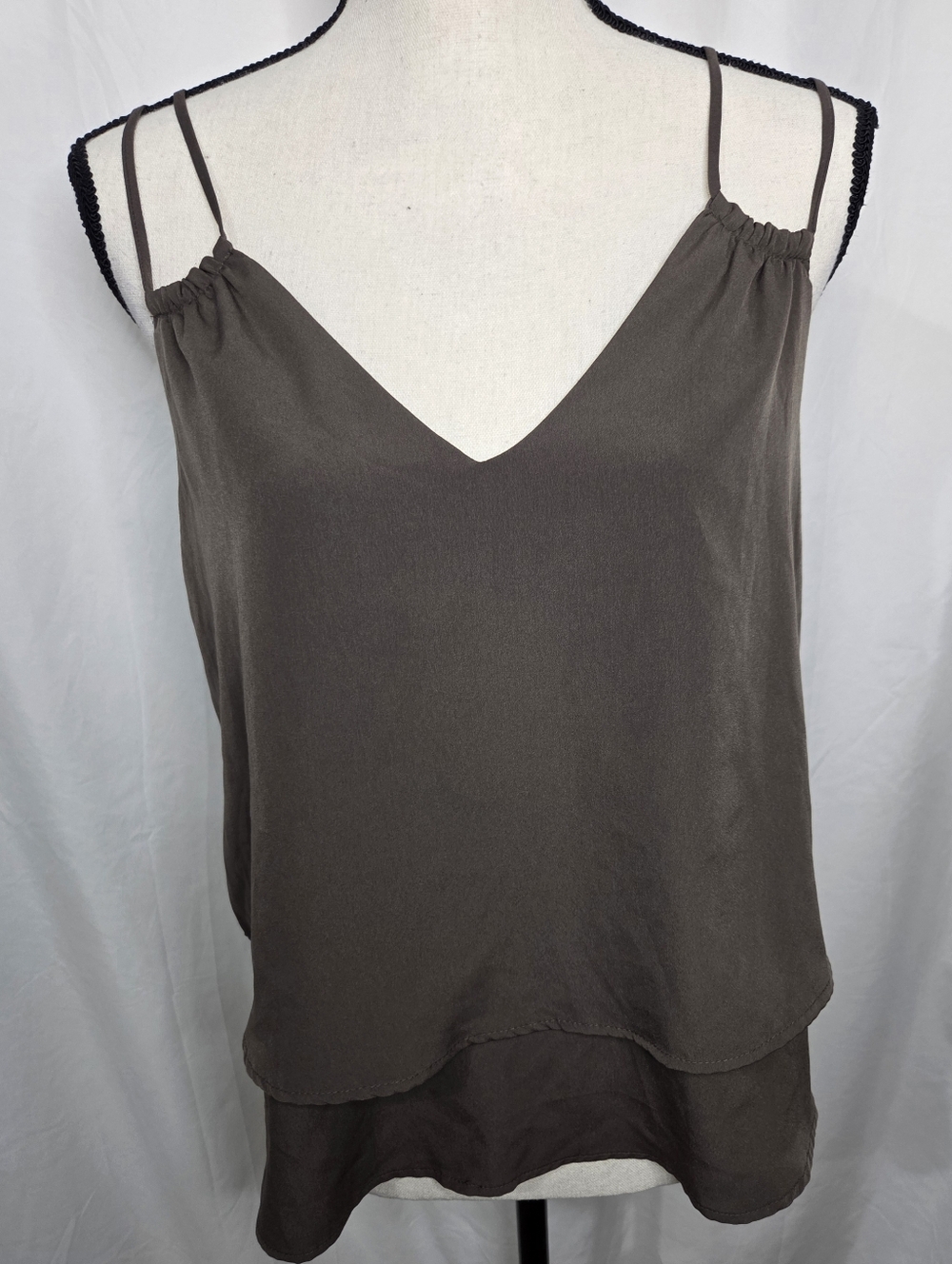 Harlowe & Graham Olive Double-Layer V-Neck Spaghetti Strap Camisole Tank Top